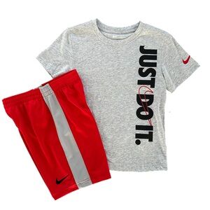 *New* Nike Gray Short Sleeve Logo Tee & Red Shorts 2 Piece Set Boys Size 7